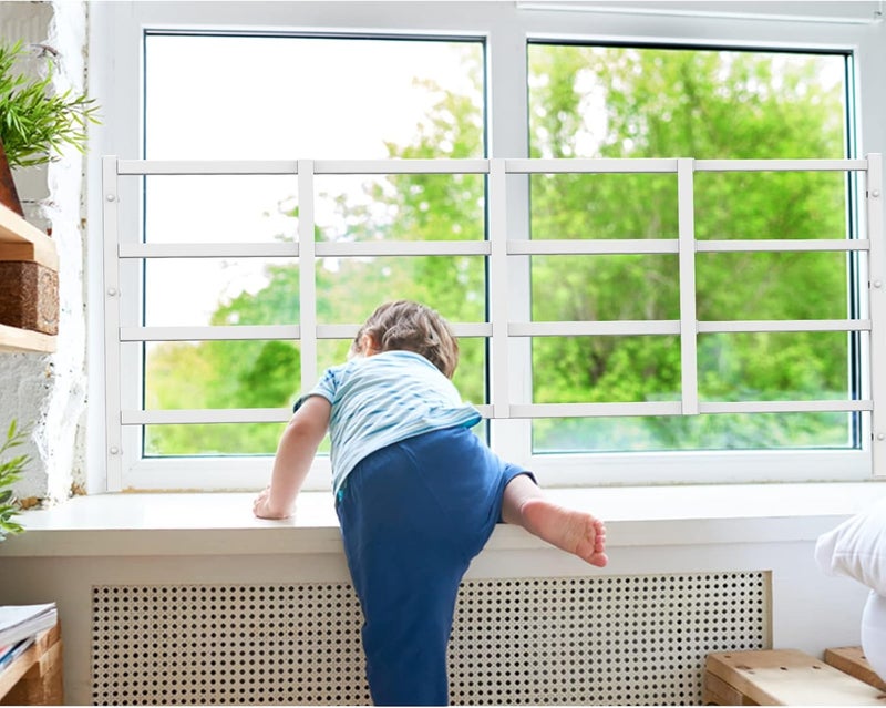 Delmoar Fixed Window Safety Guard 14”x 38” Adjustable Width Prevents Accidental Falls, Non-Egress, Tamper Resistant Screws Included, White, Single Pack - Image 2